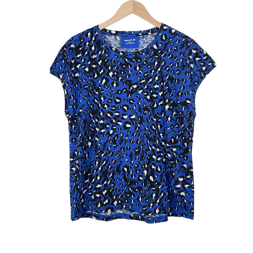 Whistles Blue Animal Print Short Sleeve T-Shirt Size Large